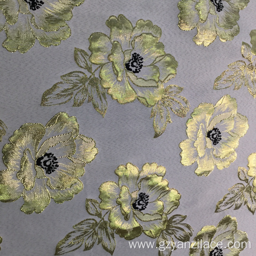 Gold Floral Chenille Jacquard Fabric for Dress